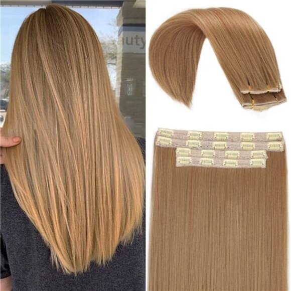 4PCS Clip in Long Soft Hair Extensions Synthetic Honey Blonde
